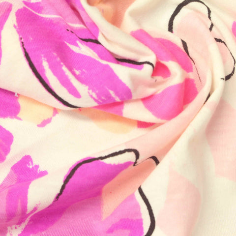 Pink Floral Jersey Knit, Cotton-Poly