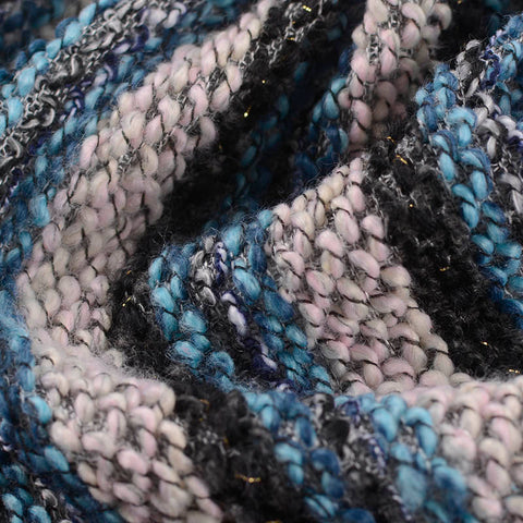 Blue Horizontal-Stripe Chunky Knit, Poly-Viscose, 328 gsm