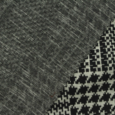 Black Houndstooth Interlock Knit, Cotton-Poly, 350 gsm