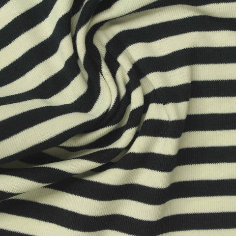 Striped Cotton Stretch Rib Knit Fabric, 240 gsm, 150 cm — Navy