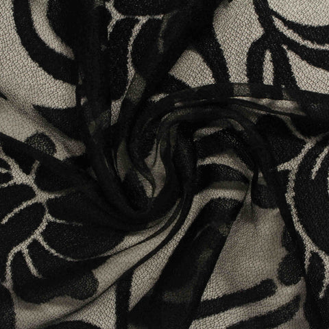 Bold Floral Polyester Viscose Knit Fabric, 75 gsm, 152 cm — Black