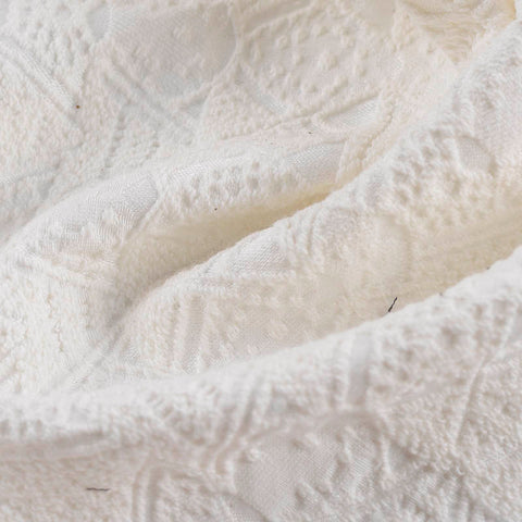 White Geometric-Diamond Jacquard, Cotton-Poly, 297 gsm