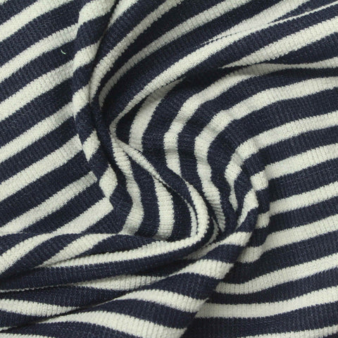 Navy Horizontal-Stripe Jersey Knit, Polyester, 180 gsm