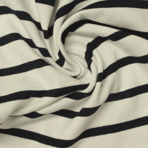 Black Horizontal-Stripe Jersey Knit, Cotton, 195 gsm, 165 cm