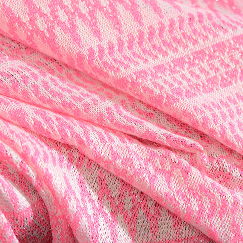 Pink Horizontal-Band Chunky Knit, Poly-Linen