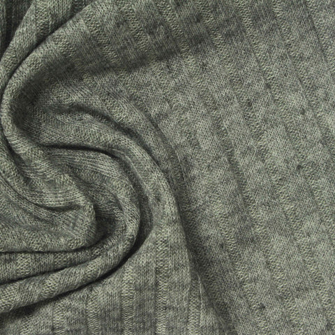 Heathered Grey Marl Rib Knit, Poly-Viscose, 215 gsm