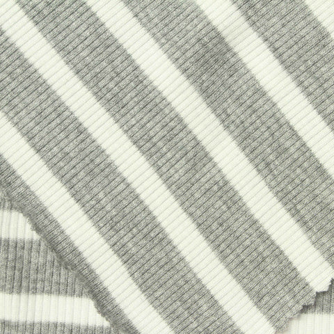 Grey Horizontal-Stripe Rib Knit, Viscose