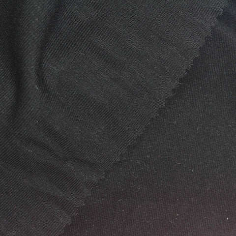 Brushed Viscose Stretch Rib Knit Fabric, 310 gsm, 180 cm — Black