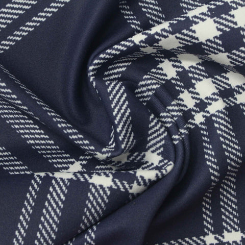 Navy Plaid Sateen, Poly-Spandex