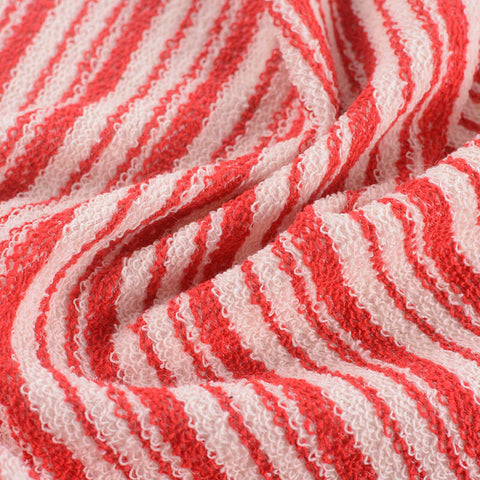 Red Horizontal-Stripe French Terry, Poly-Cotton, 282 gsm