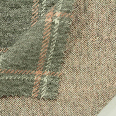 Grey-Green Plaid Jacquard, Poly-Viscose