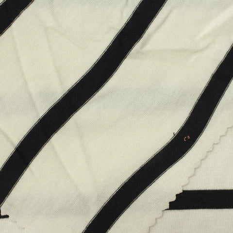 Black Horizontal-Stripe Jersey Knit, Viscose, 165 gsm