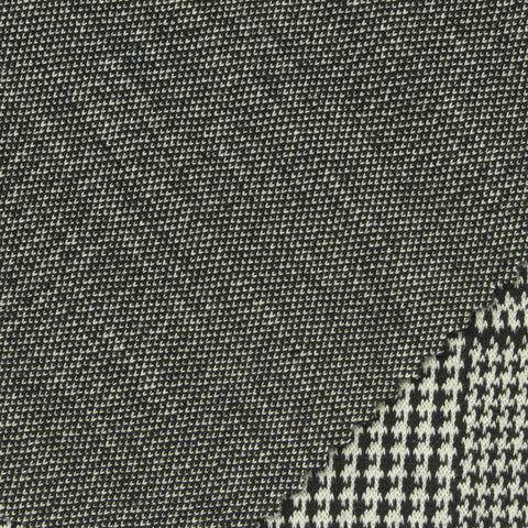 Black Houndstooth Interlock Knit, Poly-Viscose, 340 gsm