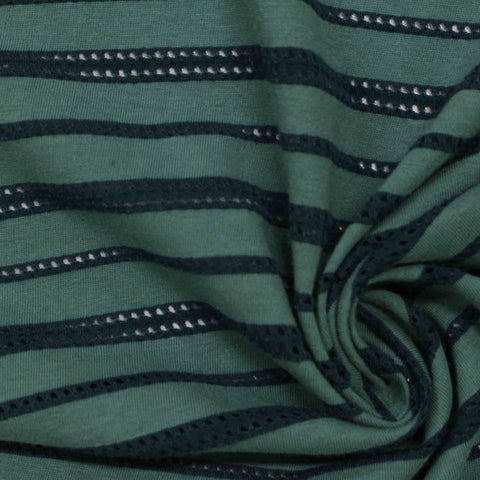 Dark Green Stripes Jacquard, Cotton-Poly
