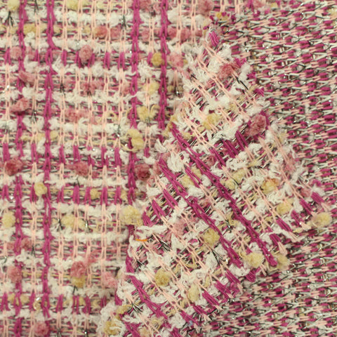Pink Plaid Chunky Knit, Poly-Cotton