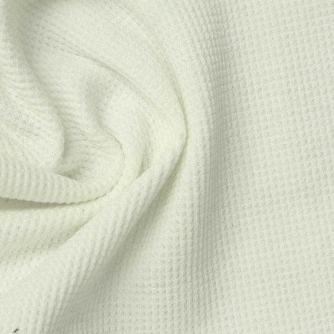 Brushed Polyester Viscose Stretch Waffle Knit Fabric, 310 gsm, 140 cm — White