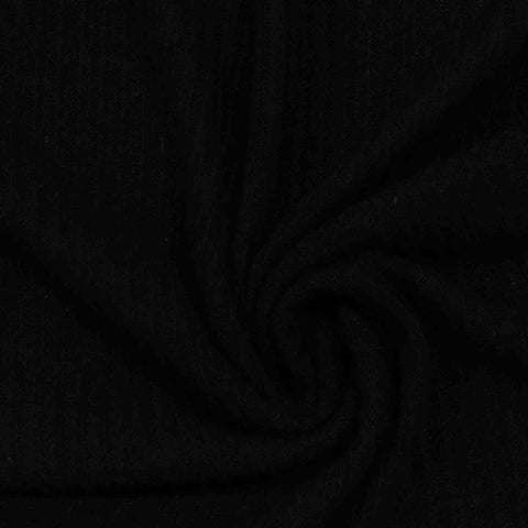 Brushed Viscose Polyester Stretch Rib Knit Fabric, 215 gsm, 160 cm — Black