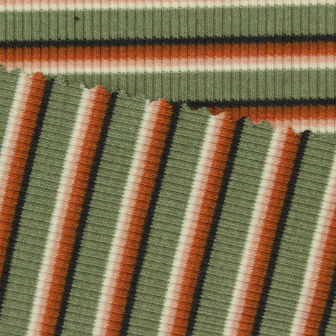 Green Horizontal-Stripe Rib Knit, Polyester, 240 gsm