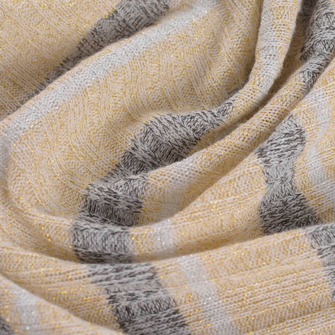 Beige Vertical-Stripe Rib Knit, Poly-Viscose, 201 gsm