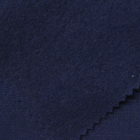Brushed Polyester Cotton French Terry Fabric, 250 gsm, 185 cm — Navy