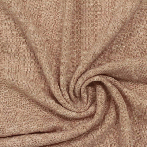 Light Brown Marl Rib Knit, Viscose-Poly, 190 gsm, 145 cm