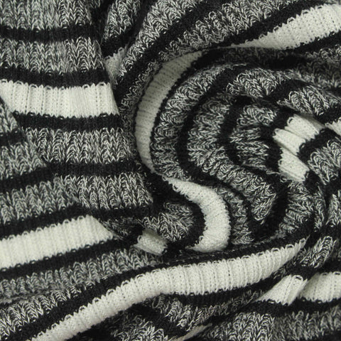 Black Horizontal-Stripe Rib Knit, Viscose-Poly, 200 gsm