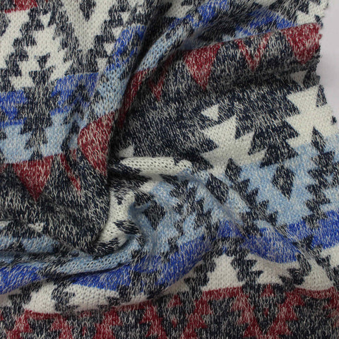 Navy Geometric Chunky Knit, Poly-Viscose, 130 gsm