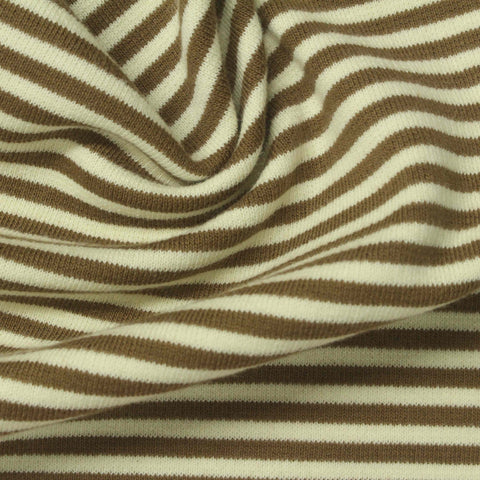 Brown Horizontal-Stripe Interlock Knit, Cotton-Poly