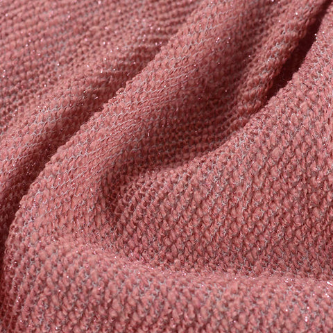 Slub Polyester Metallic French Terry Fabric, 331 gsm — Red