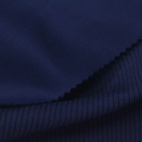 Polyester Modal Stretch Rib Knit Fabric, 320 gsm, 165 cm — Navy
