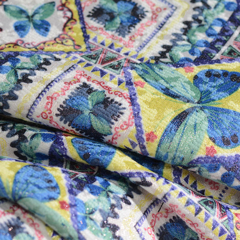 Blue Butterflies Jacquard, Poly-Cotton