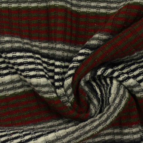 Red Horizontal-Stripe Rib Knit, Poly-Viscose, 230 gsm, 170 cm
