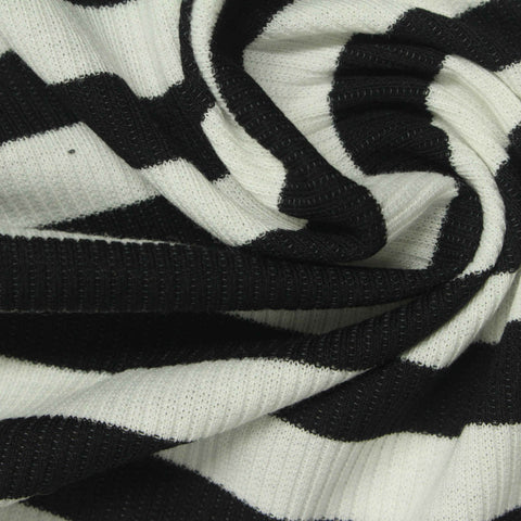 Black Horizontal-Stripe Rib Knit, Poly-Viscose, 195 gsm