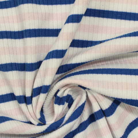 Blue Horizontal-Stripe Rib Knit, Polyester, 268 gsm