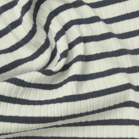 Dark Grey Stripes Rib Knit, Cotton, 245 gsm