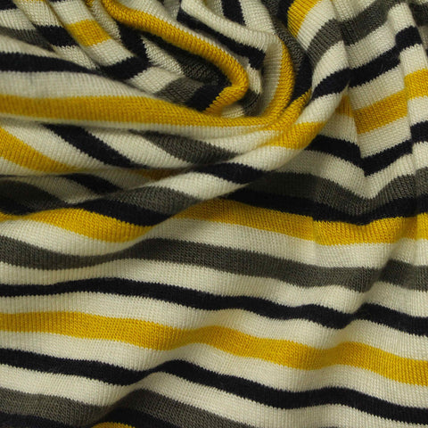 Off-White Horizontal-Stripe Jersey Knit, Poly-Viscose, 260 gsm