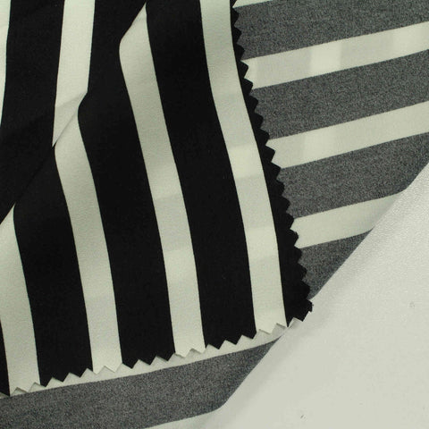 Black Vertical-Stripe Chiffon, Polyester, 100 gsm