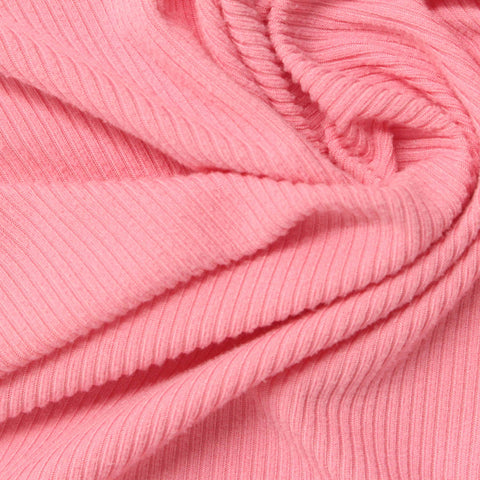 Brushed Polyester Stretch Rib Knit Fabric, 200 gsm, 180 cm — Pink