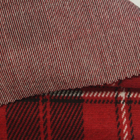 Red Plaid Interlock Knit, Poly-Viscose, 300 gsm