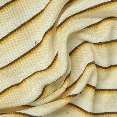 Cream Horizontal-Stripe Piqué Knit, Cotton, 205 gsm