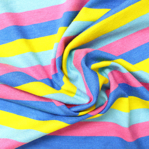Pink Horizontal-Stripe Jersey Knit, Viscose, 190 gsm