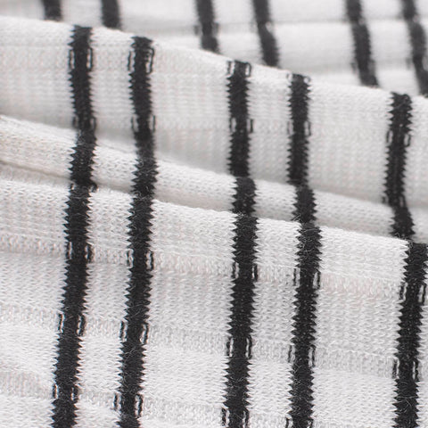 Black Vertical-Stripe Rib Knit, Polyester, 170 gsm