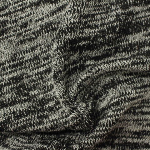 Black Heathered-Marl Chunky Knit, Viscose-Poly, 240 gsm, 140 cm