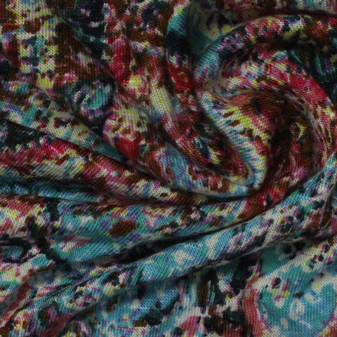 Teal Abstract Ponte Knit, Viscose-Nylon