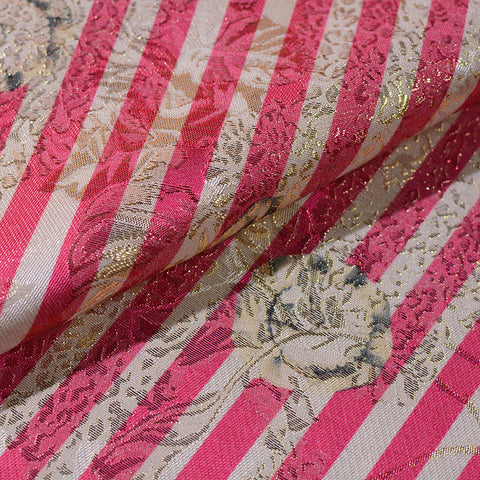 Pink Floral Jacquard, Poly-Cotton, 150 gsm