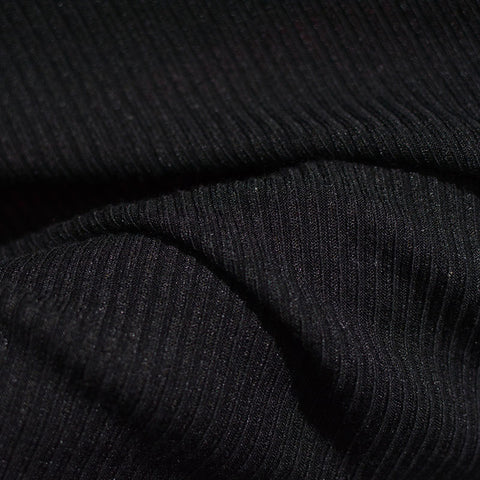 Polyester Viscose Rib Knit Fabric, 130 gsm, 170 cm — Black