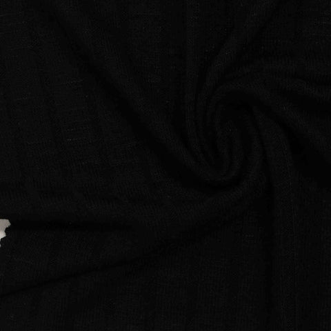 Viscose Polyester Stretch Rib Knit Fabric, 215 gsm, 160 cm — Black