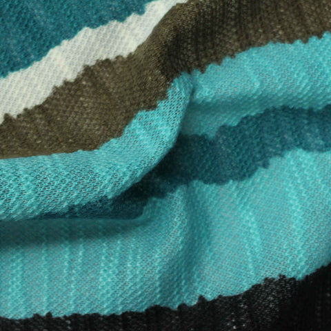 Teal Horizontal-Stripe Chunky Knit, Polyester, 250 gsm