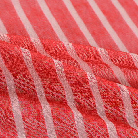 Red Vertical-Stripe Jersey Knit, Polyester, 99 gsm