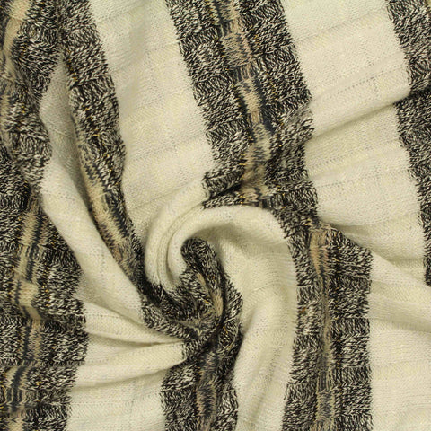 Cream Stripes Rib Knit, Poly-Viscose